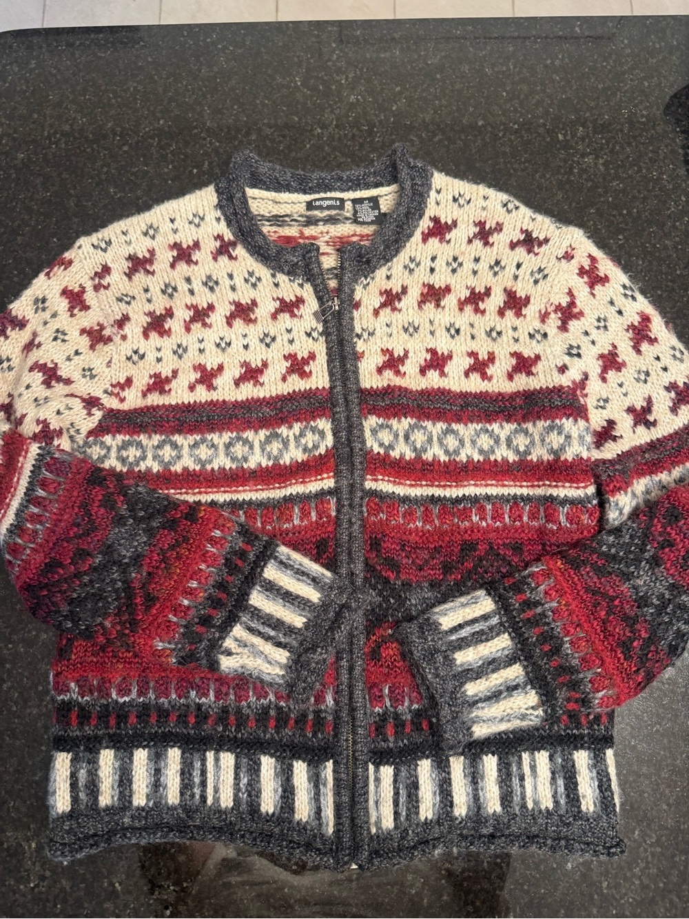 Burgundy, Cream & Charcoal Fair Isle Zip Sweater